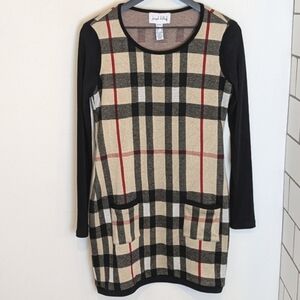 Joseph Ribkoff Women's Knit Tartan Plaid Long Sleeve Sweater Mini Dress Size 4